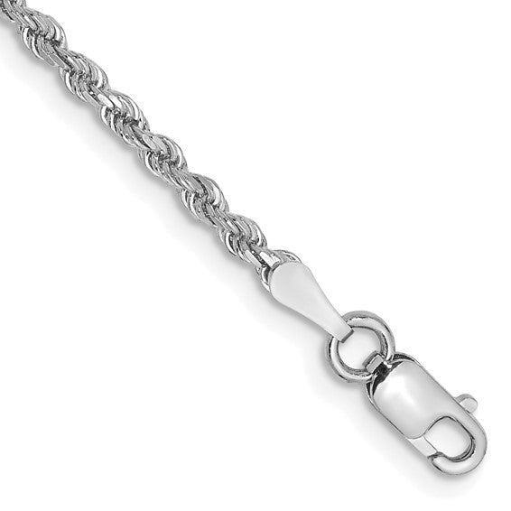 14kt White Gold 2mm Diamond-Cut Rope Chain Bracelet