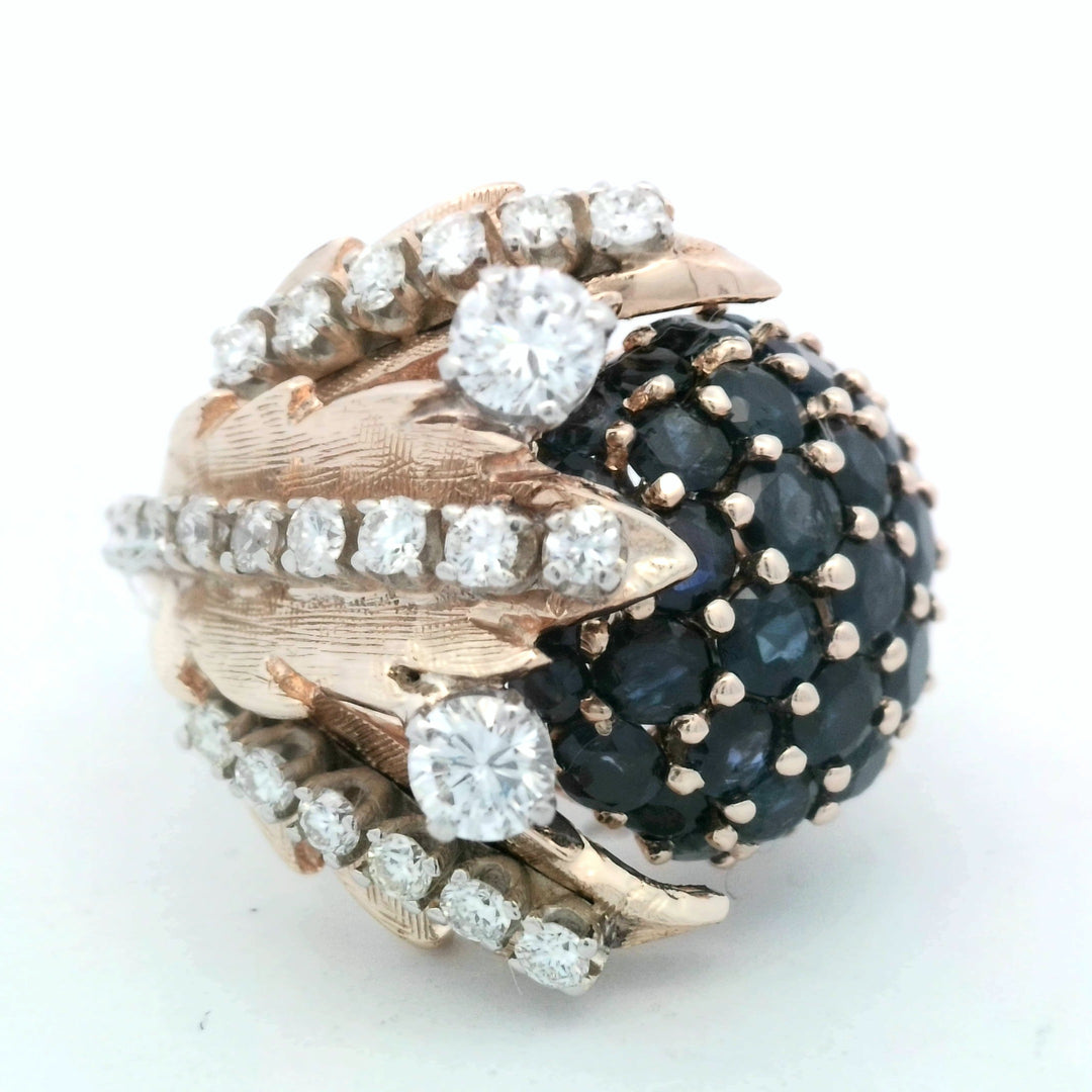 14K Yellow Gold Vintage Diamond Sapphire Ring