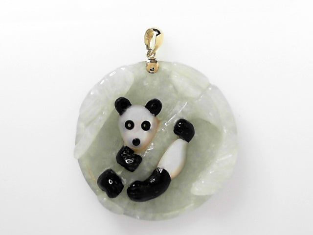 14kt Gold Jade Onyx Mother of Pearl Carved Pendant