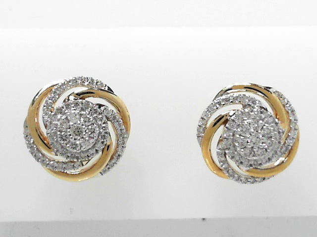 14K Gold Diamond Swirl Drop Earrings 0.53ctw Elegant