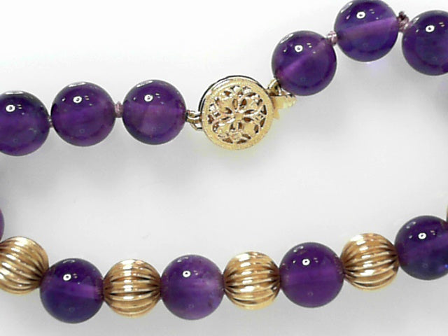14K Gold Amethyst Ball Charm Bracelet
