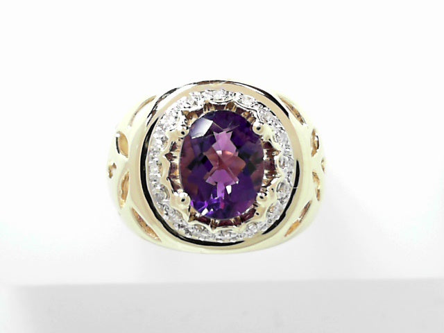 14K Gold Amethyst Diamond Solitaire Ring Size 6