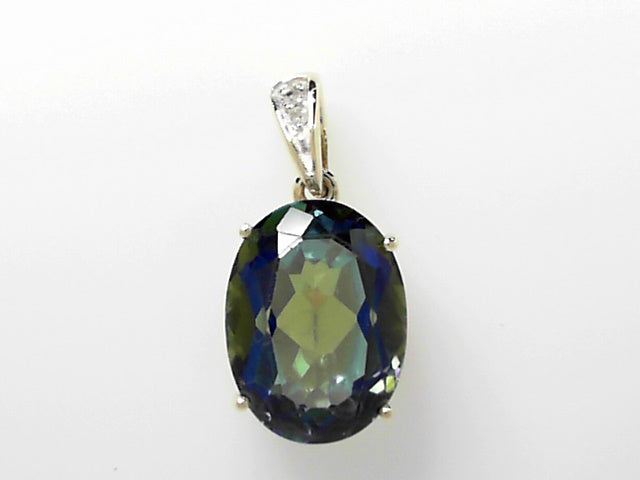 14kt Gold Mystic Topaz Diamond Accent Pendant
