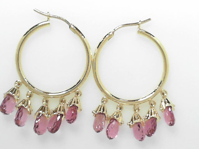 18K Pink Gold Pink Tourmaline Briolette Hoop Earrings