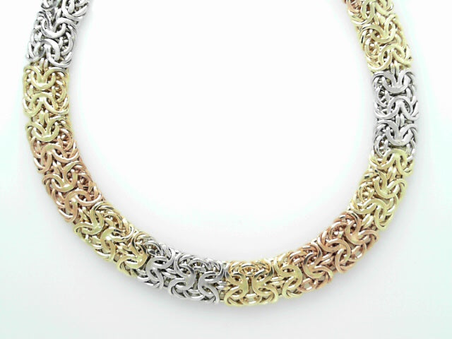14K Tri-Color Gold Byzantine Chain Necklace, 18