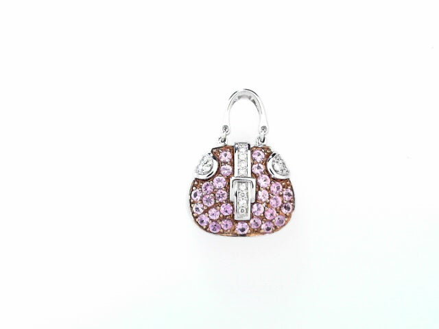 18K Pink Gold Pink Sapphire Diamond Purse Pendant