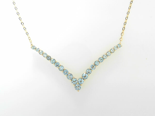14kt Gold Blue Topaz Chevron Pendant Necklace on 18 Chain