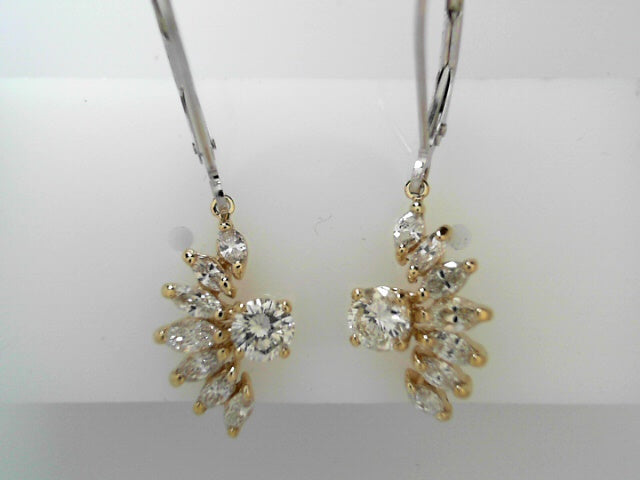 14kt Gold Round & Marquise Diamond Dangle Earrings