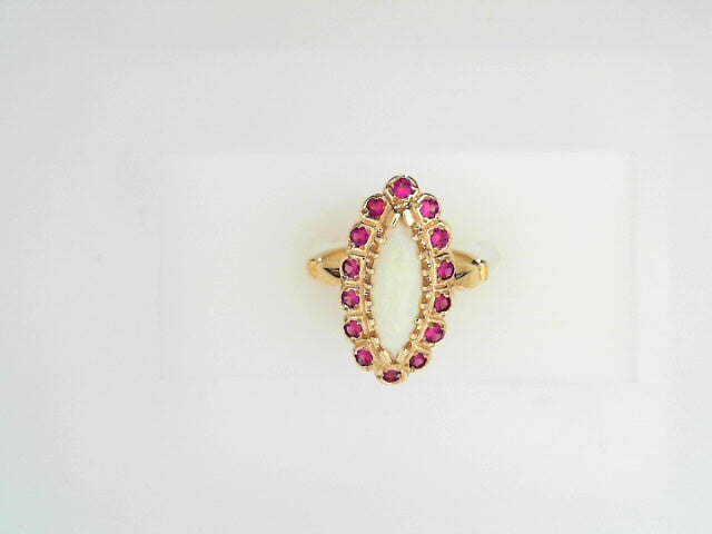 14K Gold Vintage Opal Ruby Cocktail Ring