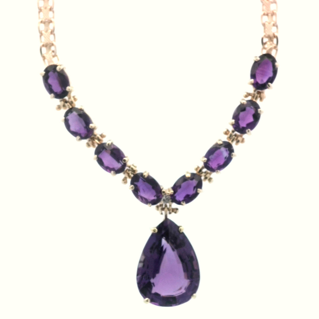 14kt Yellow Gold Amethyst Diamond Fancy Link Necklace
