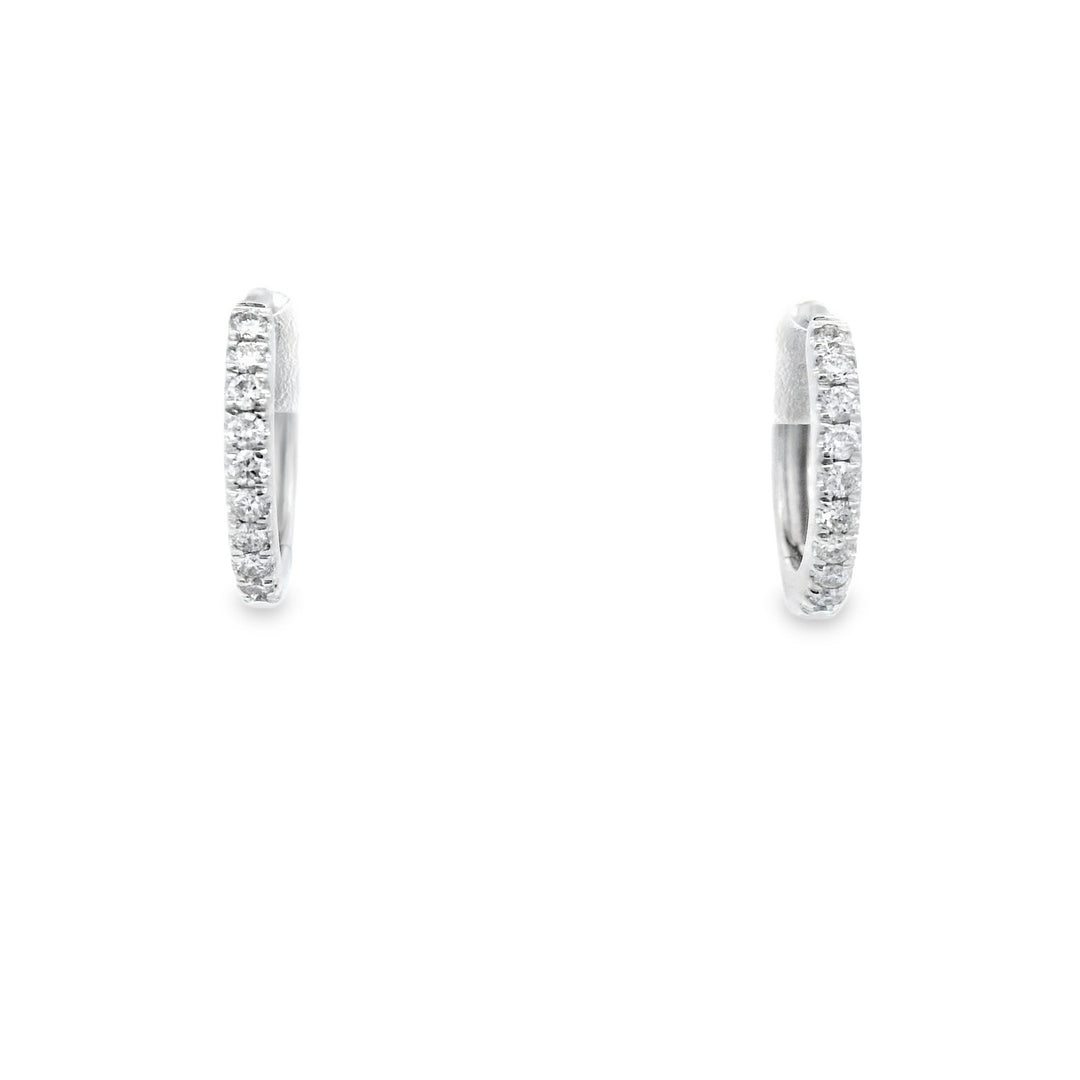 14K White Gold Diamond Huggie Hoop Earrings .11ctw