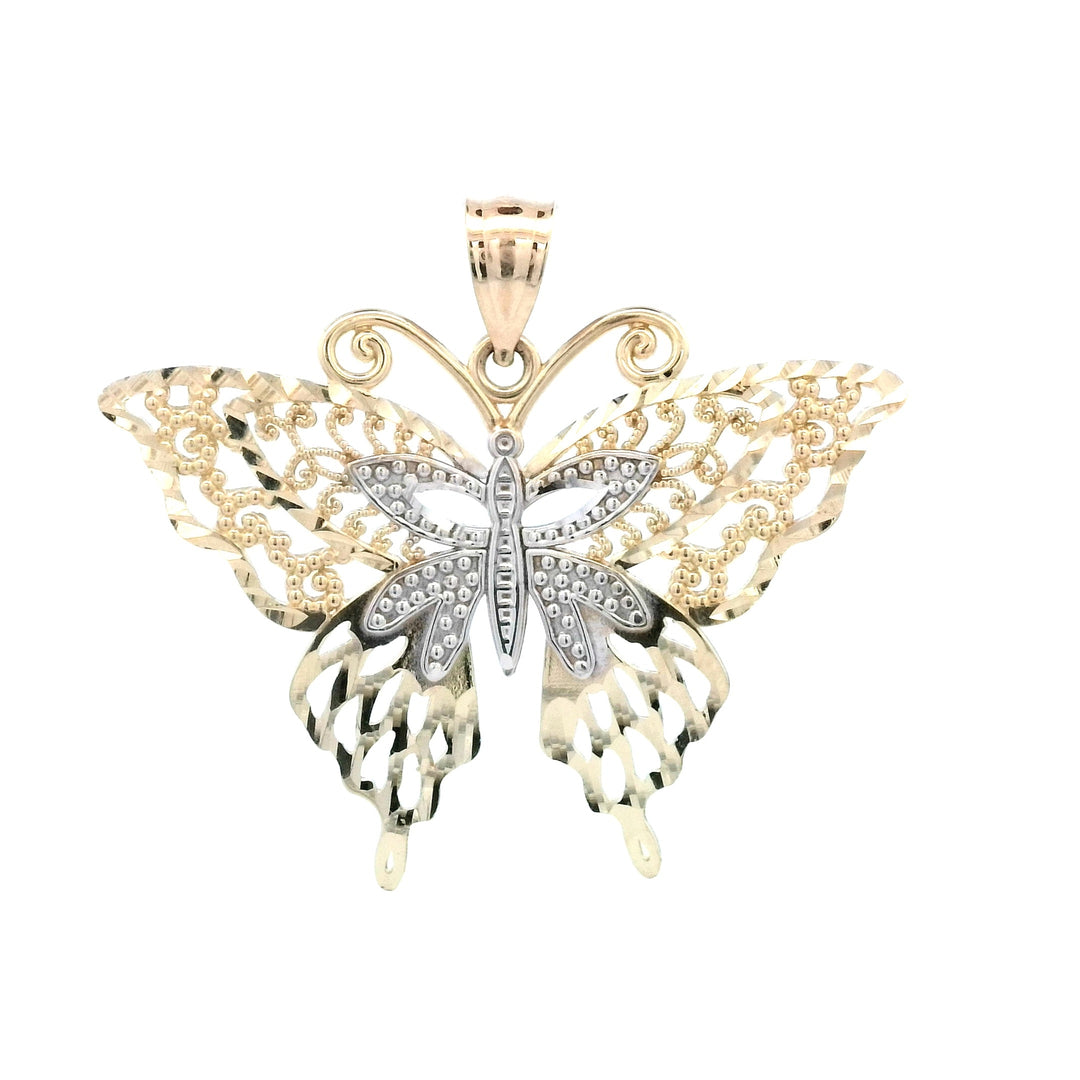 14K Two-Tone Diamond Cut Butterfly Pendant Charm