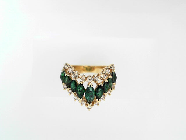 14K Gold Emerald Cut Emerald & Diamond Classic Ring