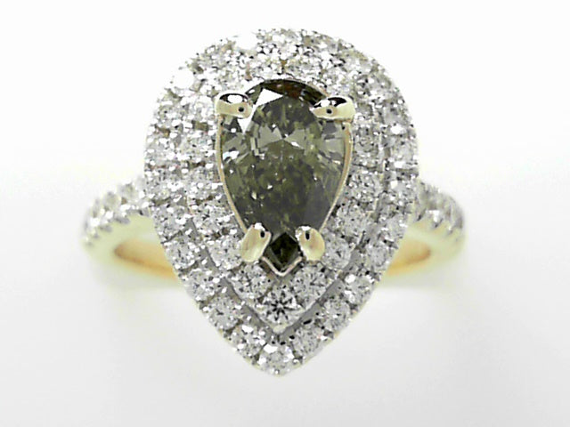 14K Gold Dark Grey Green Diamond Engagement Ring