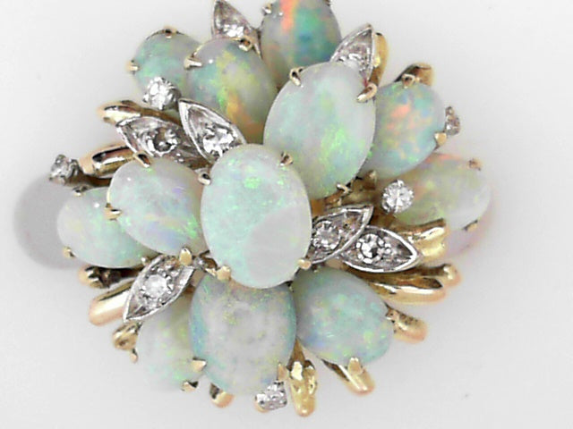18K Gold Vintage Opal Diamond Cocktail Ring