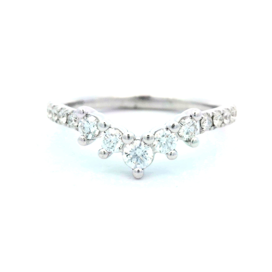 14K White Gold Diamond Chevron Wedding Band Ring