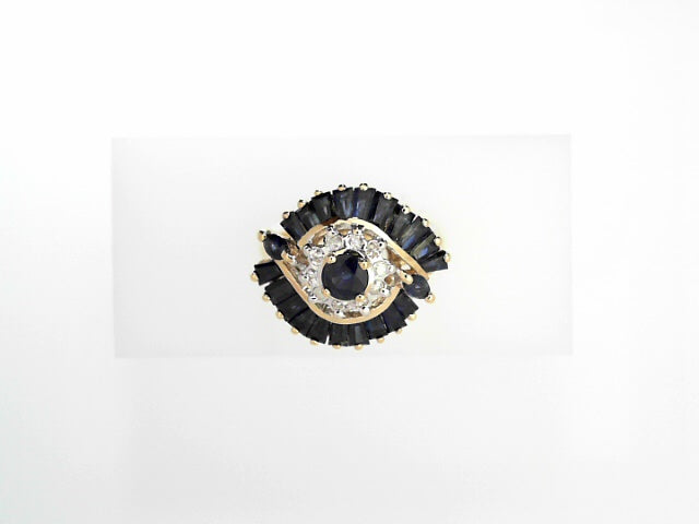 14K Vintage Blue Sapphire Diamond Women's Ring