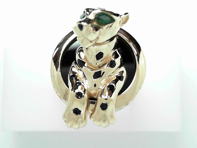 14K Gold Panther Black Enamel Statement Ring for Women