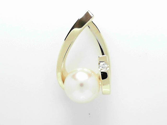 14kt Gold 9.7mm Pearl Diamond Pendant Slide Necklace
