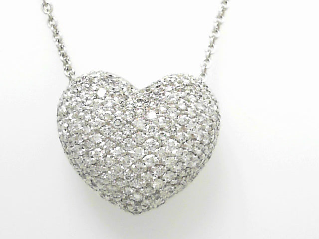 14K White Gold Diamond Puffed Heart Pendant Necklace