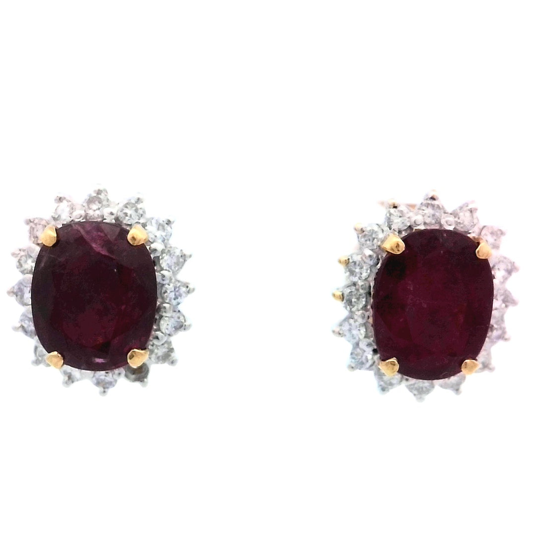 14K Yellow Gold Ruby Diamond Drop Earrings