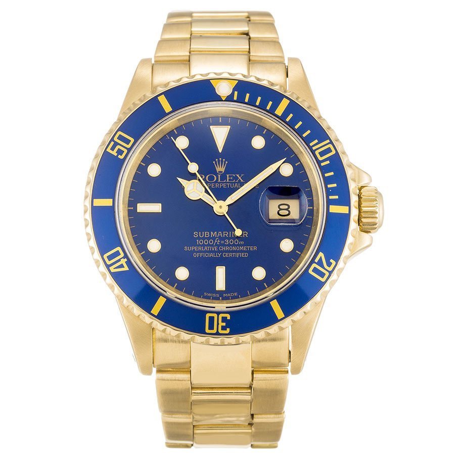 1993 Rolex 18K Gold Submariner Blue Dial Luxury Watch