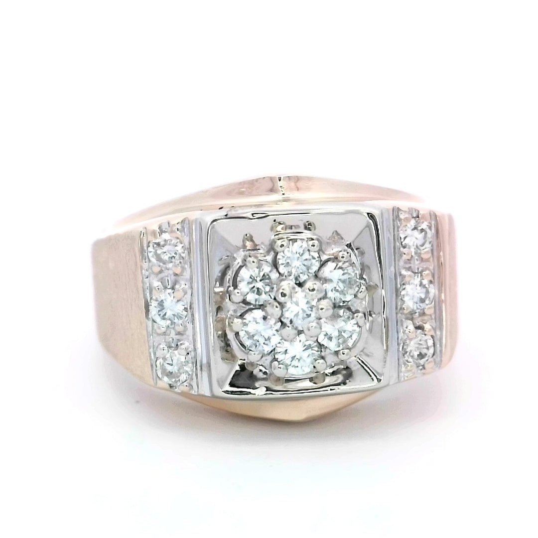 14K Yellow Gold .33ctw Diamond Cluster Men's Ring Sz 9