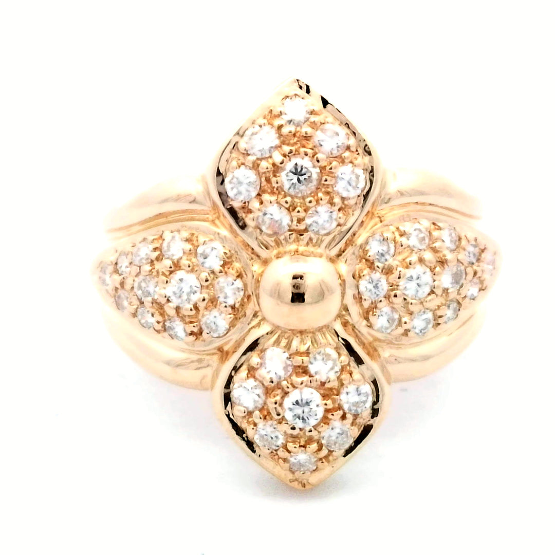 18K Yellow Gold 1ctw Fancy Diamond Cluster Ring, Size 7