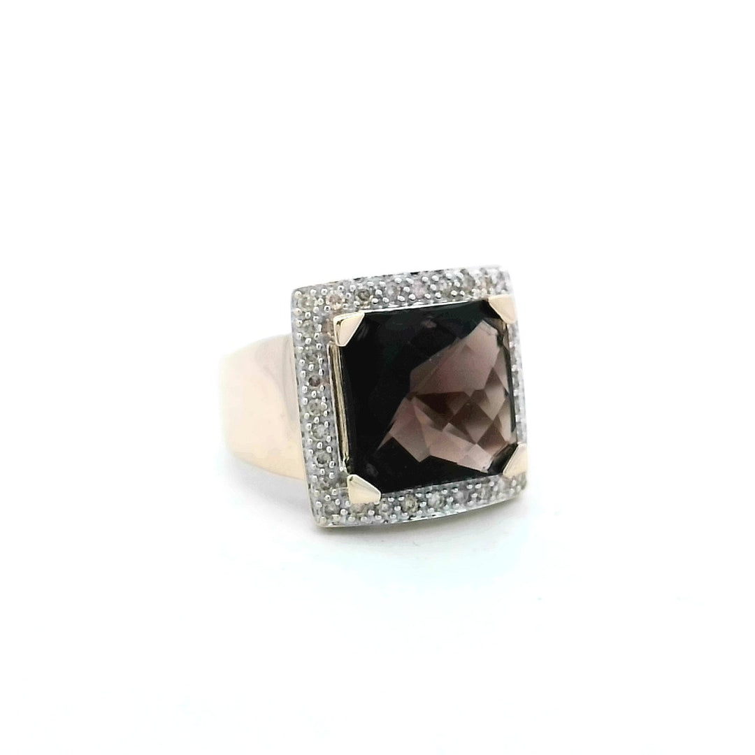 14kt Yellow Gold Smokey Quartz Diamond Cluster Ring Size 9