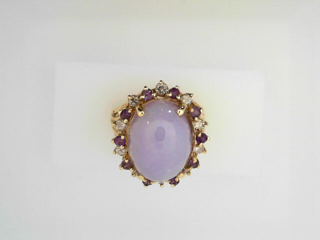 14K Gold Lavender Jade Diamond Accent Women's Ring