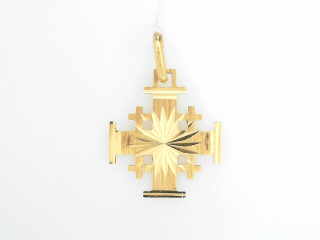 18K Jerusalem Gold Diamond-Cut Cross Pendant Charm