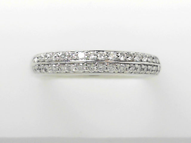 14K Gold Double Diamond Row Wedding Ring, Size 6