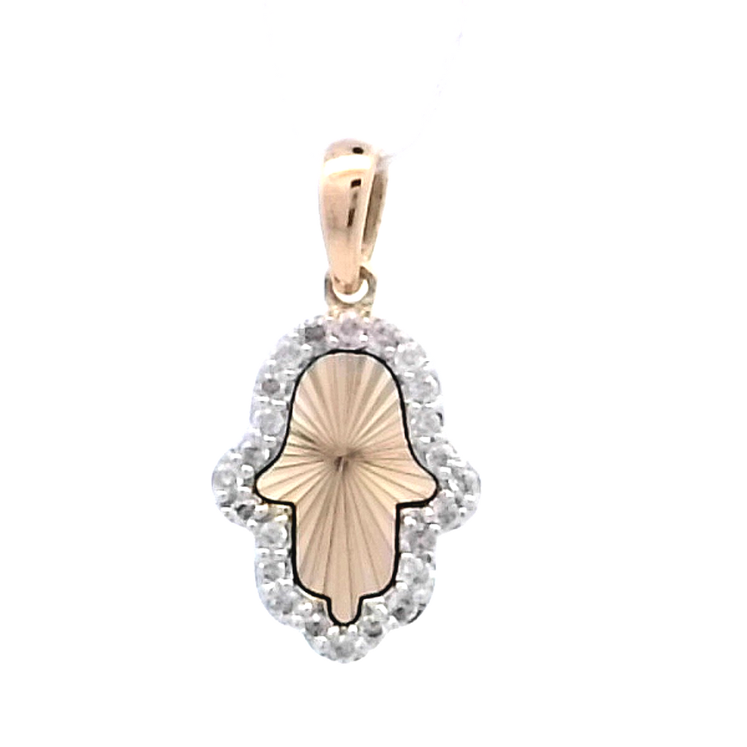 14kt Gold .11ctw Diamond Khamsa Spiritual Pendant