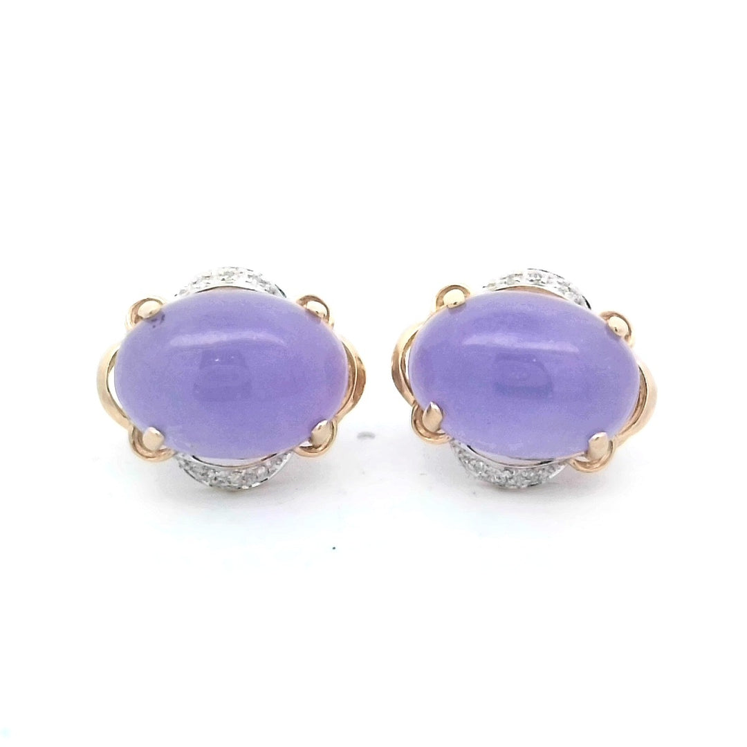 14kt Yellow Gold Lavender Jade Diamond Drop Earrings