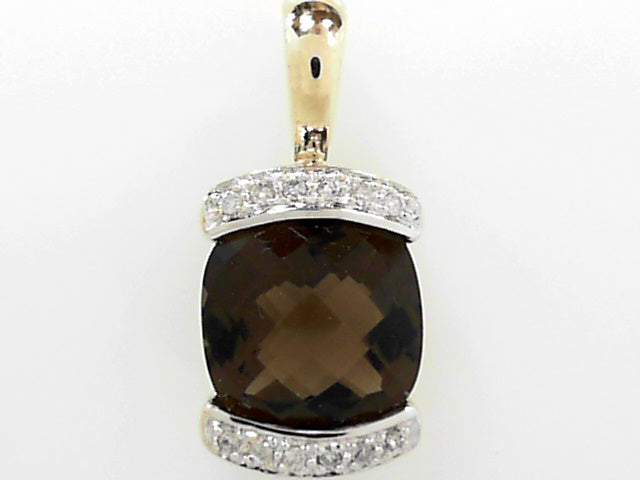 14kt Gold Smokey Quartz Diamond Accent Pendant