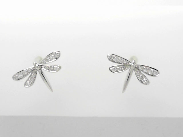 14kt Gold Diamond Dragonfly Stud Earrings (.12 ctw)