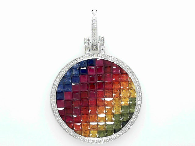 14K Gold Colored Sapphire Diamond Pendant Necklace