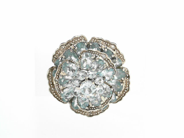 Luminous Silver Aquamarine & Diamond Halo Ring