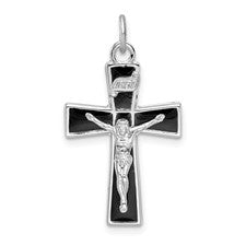 Rhodium Silver Enamel Religious Crucifix Pendant Necklace