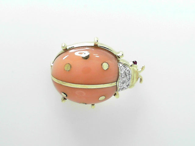 18K Yellow Gold Vintage Ladybug Enamel Pin Charm