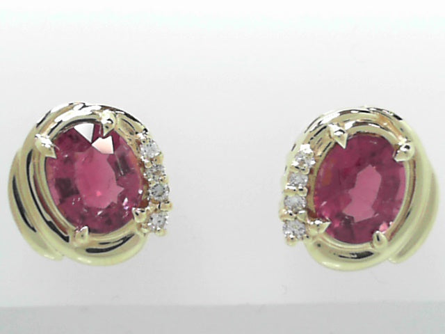 14K Pink Gold Pink Tourmaline Diamond Drop Earrings