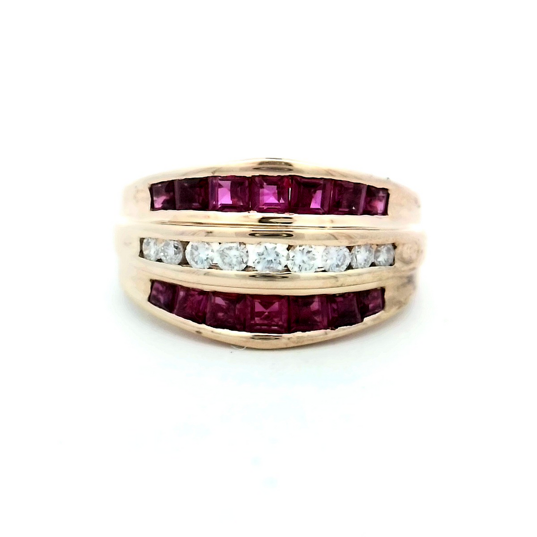 14kt Yellow Gold Ruby Diamond Channel Ring Size 7.5