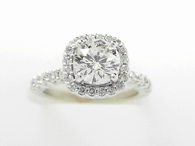 14K White Gold 1ct Round Diamond Halo Engagement Ring