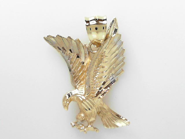 14K Gold Dia Cut Eagle Charm Pendant Necklace