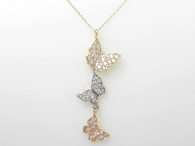 14kt Tri-Color Diamond Butterfly Pendant Necklace