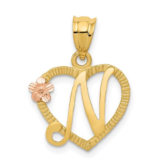 14kt Two-Tone Heart N Initial Pendant Necklace