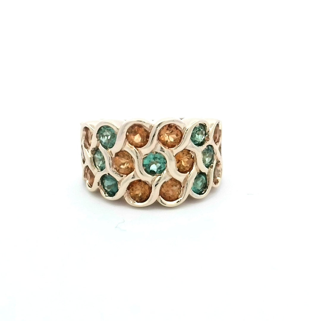 14kt Yellow Gold Citrine & Green Diamond Cluster Ring