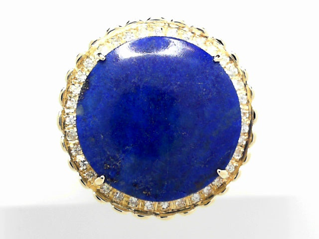 18K Gold Lapis & Diamond Vintage Men's Ring, 17.7g