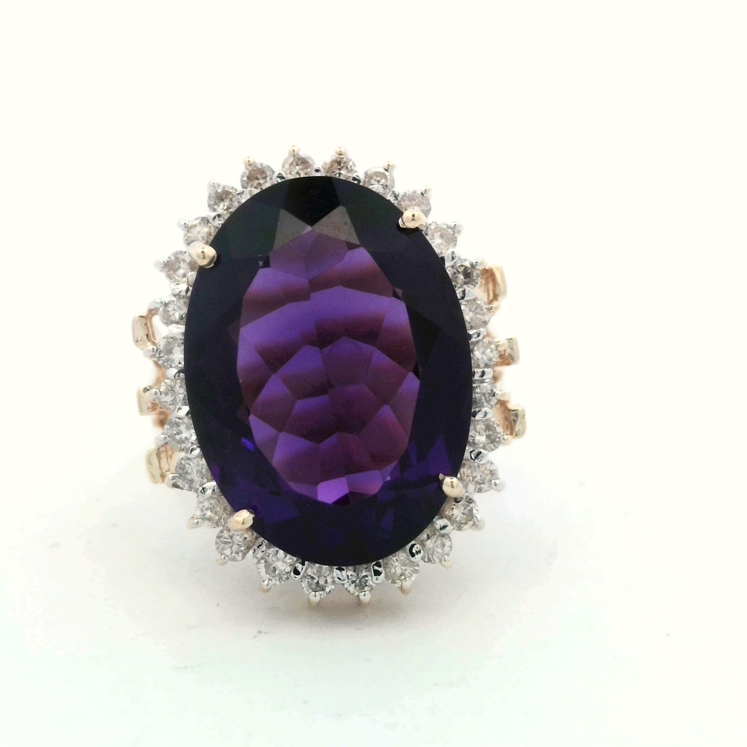14kt Yellow Gold Amethyst Diamond Cluster Ring
