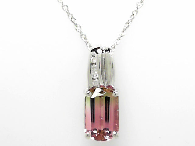 18K Yellow Gold Watermelon Tourmaline Diamond Pendant